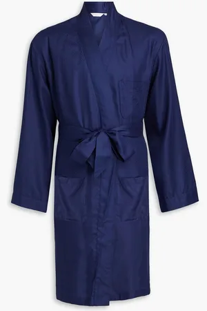 DEREK ROSE Belted cotton-jacquard robe - Blue