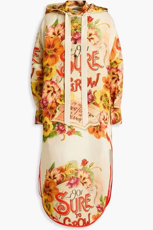 ZIMMERMANN Printed linen and silk-blend hooded kaftan - Neutral
