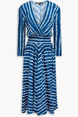 Maje Wrap-effect tie-dyed woven midi dress - Blue