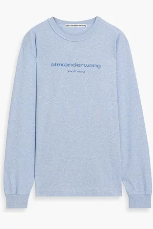 Alexander Wang Glittered logo-print cotton-jersey top - Blue