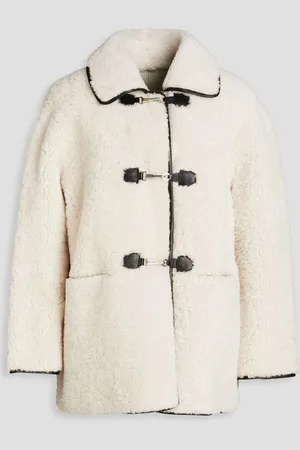 Maje Leather-trimmed shearling coat - White
