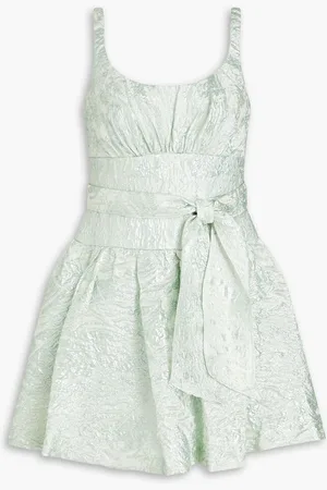 Ml Monique Lhuillier Gathered metallic cloqué mini dress - Green