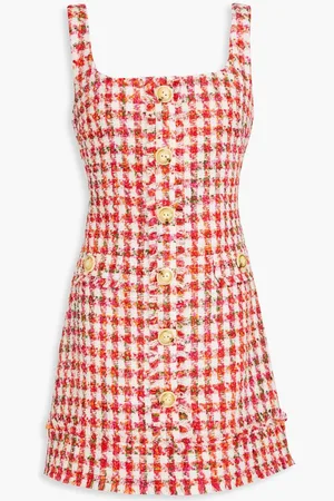 Cara Cara Evora fringed gingham tweed mini dress
