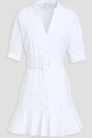VERONICA BEARD Molly belted cotton-blend poplin mini shirt dress