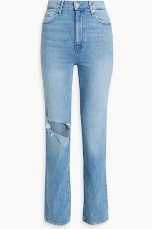 Paige Stella distressed high-rise straight-leg jeans - Blue