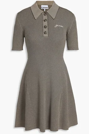 Ganni Ribbed-knit mini dress - Neutral