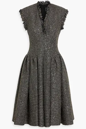 HUISHAN ZHANG Madame pleated embellished metallic tweed dress