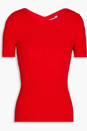 AUTUMN CASHMERE Cutout ribbed-knit top - Red