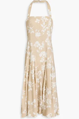 VERONICA BEARD Amalia floral-print linen-blend halterneck midi dress - Neutral