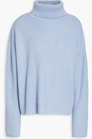 Joseph Ribbed cotton, wool and cashmere-blend turtleneck sweater - Blue