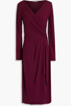 Alberta Ferretti Wrap-effect pleated jersey midi dress - Burgundy