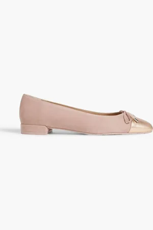 Stuart Weitzman Sleek metallic leather-trimmed suede ballet flats - Pink