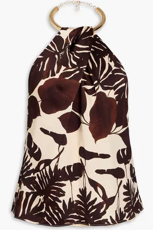 Nicholas Printed satin halterneck top - Brown