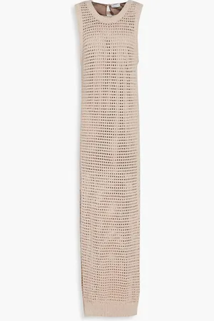Brunello Cucinelli Sequin-embellished open-knit cotton-blend maxi dress - Neutral