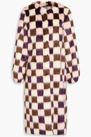 Shrimps Estelle checked faux fur coat - Purple