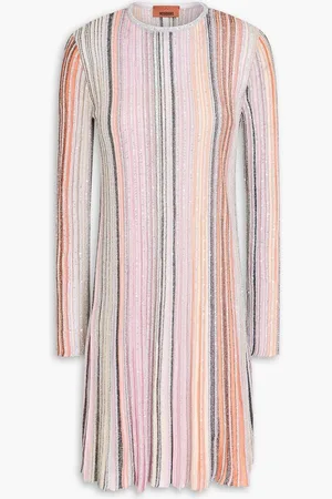 Missoni Sequin-embellished striped ribbed-knit mini dress - Pink