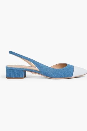 VERONICA BEARD Cecile leather-trimmed denim slingback flats - Blue