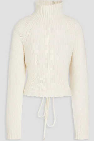 Maje Lace-up knitted turtleneck sweater - White