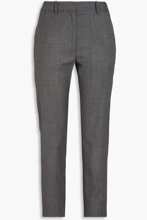 NILI LOTAN Cropped mélange stretch-wool slim-leg pants - Gray