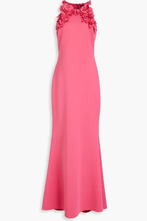 Badgley Mischka Floral-appliquéd scuba gown