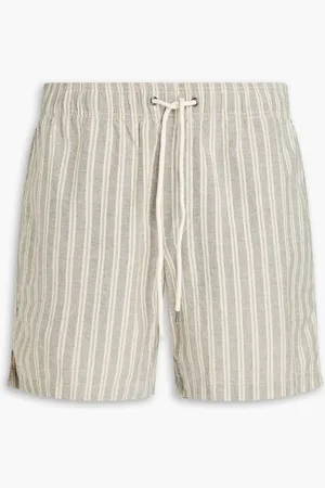 James Perse Striped cotton and linen-blend drawstring shorts