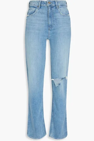 Paige Stella distressed high-rise straight-leg jeans - Blue