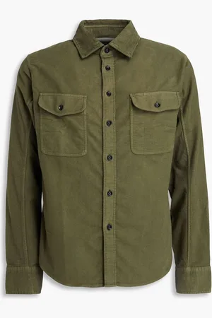 RAG&BONE Jack corduroy-trimmed cotton-blend moleskin shirt - Green