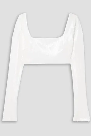 GALVAN Beating Heart cropped sequined tulle top - White