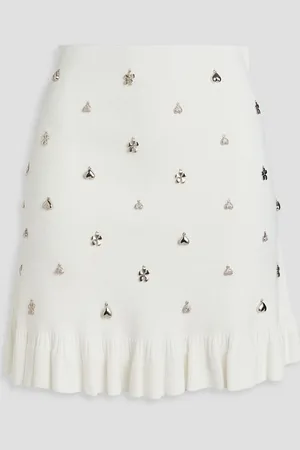 Sandro Embellished stretch-knit min skirt - White