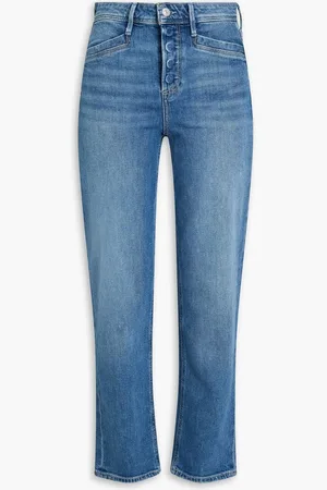 Paige Sarah distressed high-rise straight-leg jeans - Blue