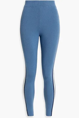 Cordova Striped ribbed stretch-merino wool leggings - Blue