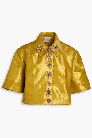 HUISHAN ZHANG Cropped embellished taffeta jacket - Yellow