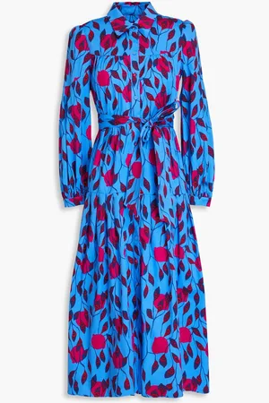 Diane von Furstenberg Lux printed stretch-cotton poplin midi shirt dress - Blue