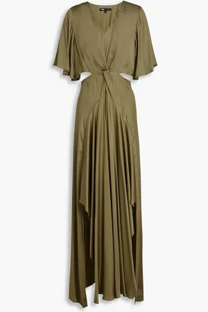 Maje Twisted cutout satin maxi dress - Green