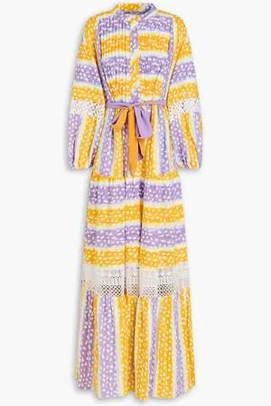 Diane von Furstenberg Tessa guipure lace-trimmed printed cotton-jacquard maxi dress - Yellow