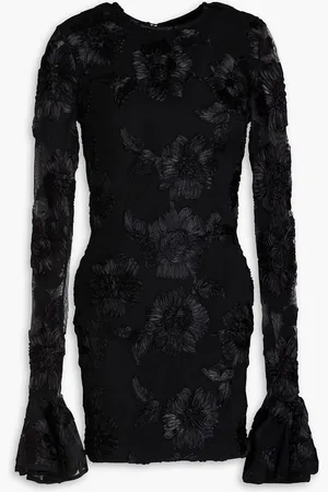 ROTATE Cutout floral-appliquéd tulle mini dress