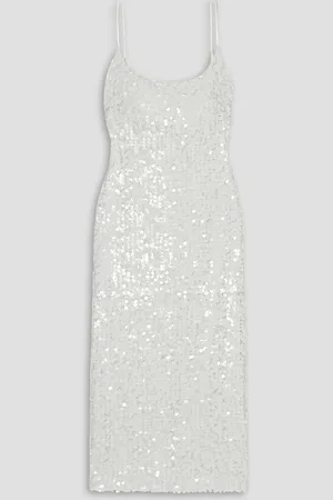 GALVAN Mykonos sequined metallic tulle midi dress