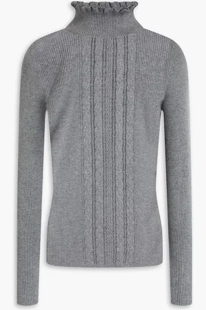 Claudie Pierlot Ruffled cable-knit turtleneck sweater