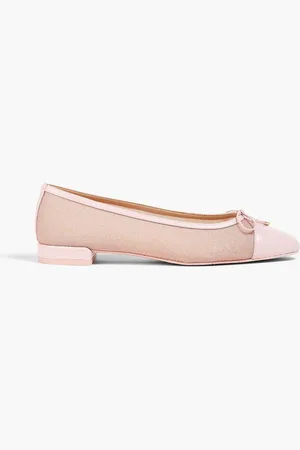 Stuart Weitzman Sleek glittered mesh ballet flats - Pink