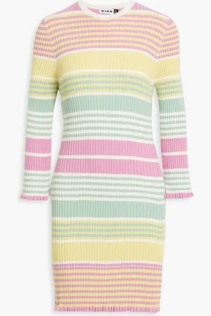 RIXO London Striped ribbed-knit mini dress - Yellow