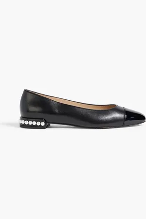 Stuart Weitzman Pearl embellished smooth and patent-leather ballet flats