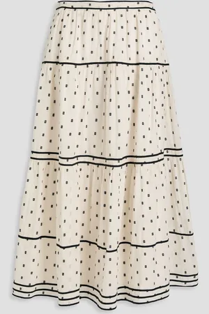 ULLA JOHNSON June tiered fil coupé cotton midi skirt - White