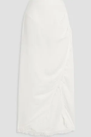 Simkhai Quinton wrap-effect frayed linen-blend midi skirt