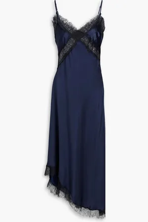 Nicholas Lace-trimmed silk-blend satin midi dress - Blue