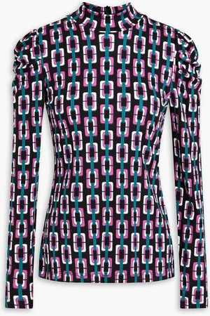 Diane von Furstenberg Doha ruched printed Lyocell and wool-blend jersey turtleneck top