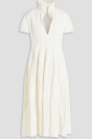 Serafini Cotton-blend cloqué midi dress - White