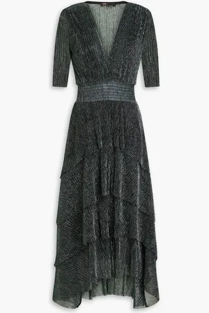Maje Ruffled lamé midi dress - Green