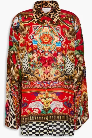 Camilla Crystal-embellished printed silk crepe de chine blouse