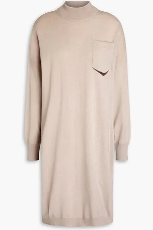 Brunello Cucinelli Bead-embellished cashmere dress - Neutral