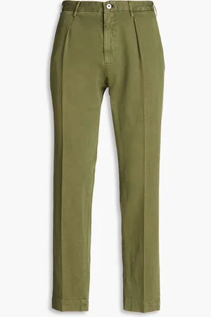 SLOWEAR Incotex pleated cotton-blend twill chinos - Green